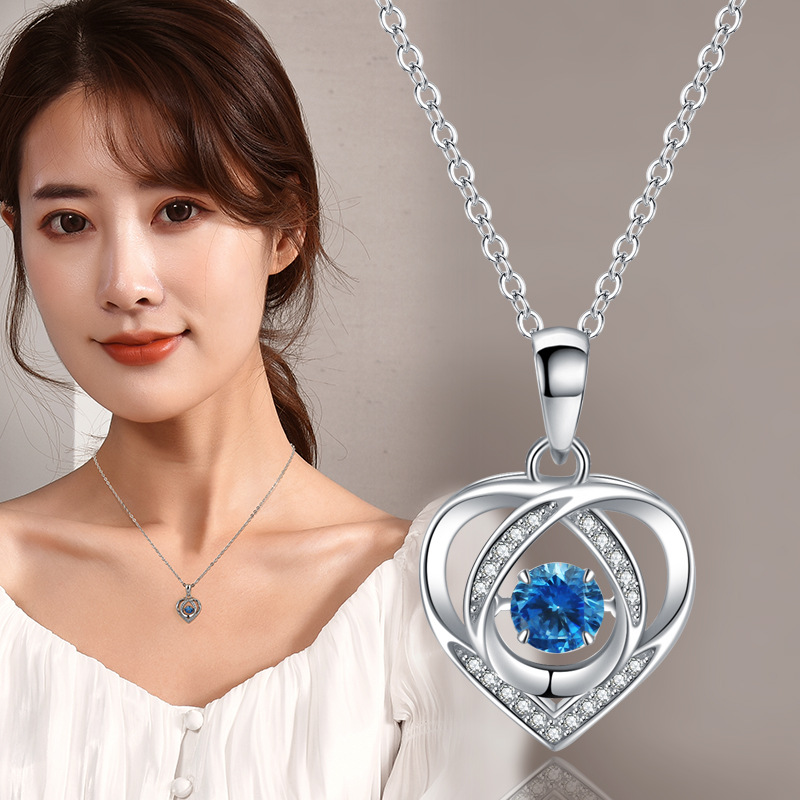 Heart Beat Love Blue 925 Silver Neckless for Stylish Girls or Women