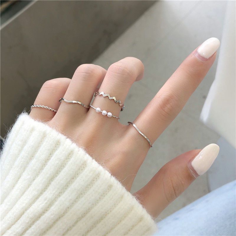 5pcs Finger Rings Set for Women Silver