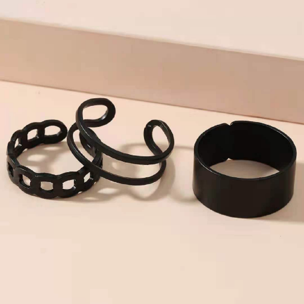3 Pcs Finger Rings Set for Women / Girls /Couple Rings Black