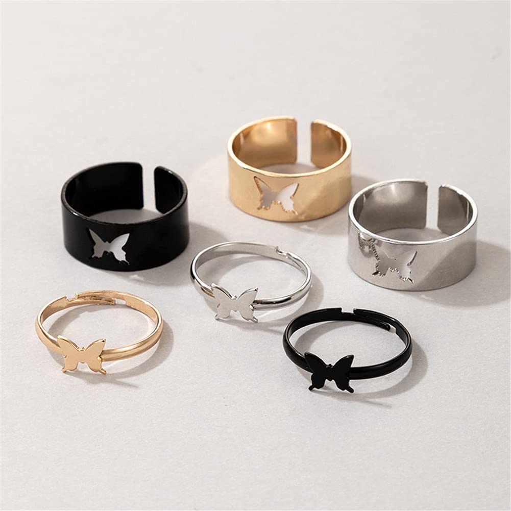 2 Pcs Butterfly Rings King and Queen Couple Ring Set Black